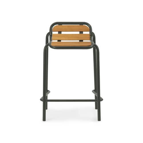 Tabouret de bar Vig Wood bois naturel / H 65 cm - Normann Copenhagen - Vert foncé / Bois - Acier thermolaqué, Bois de robinier huilé