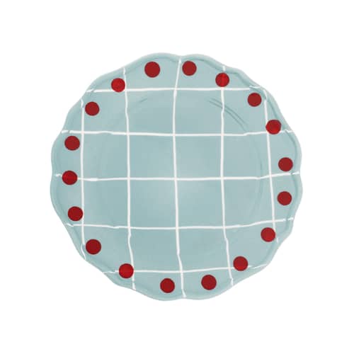 Teller Quadri keramik blau / Ø 27 cm / Handbemalt - Bitossi Home - Blau / Rote Punkte - Porzellan