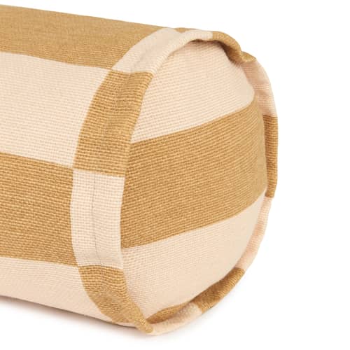 Cuscino Vibes Cylinder tessuto giallo / Ø 16 x L 50 cm - NOBODINOZ - Senape e sabbia / Piastrelle - Cotone biologico, Poliestere certificato OEKO-TEX®