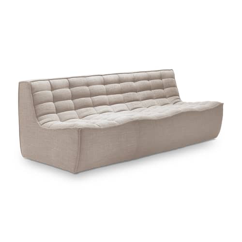 N701 Straight sofa  textile beige / UK version - 3 seater / L 210 cm - Ethnicraft - Beige (UK residential fire retardant) - Fabric, High-density PU foam, Wood