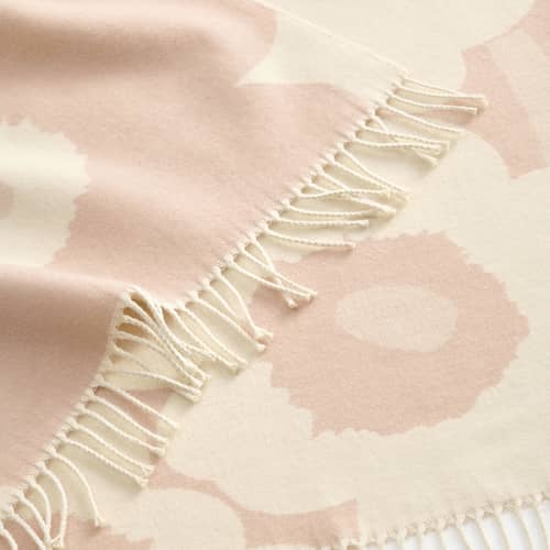 Plaid Unikko tissu rose / 130 x 180 cm - Marimekko - Unikko / Rose - Coton, Laine