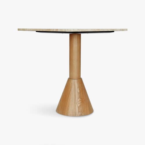 quadratischer Tisch Elba stein beige / 70 x 70 cm – für 2 Personen - NV GALLERY - Beiger Travertin / Helle Esche - Bois composite, Eschenfurnier, Travertin