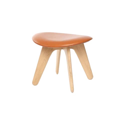 Sitzkissen Slab Ottoman leder braun - Tom Dixon - Cognacleder / Eiche natur Struktur - Leder, massive Eiche, Schaumstoff