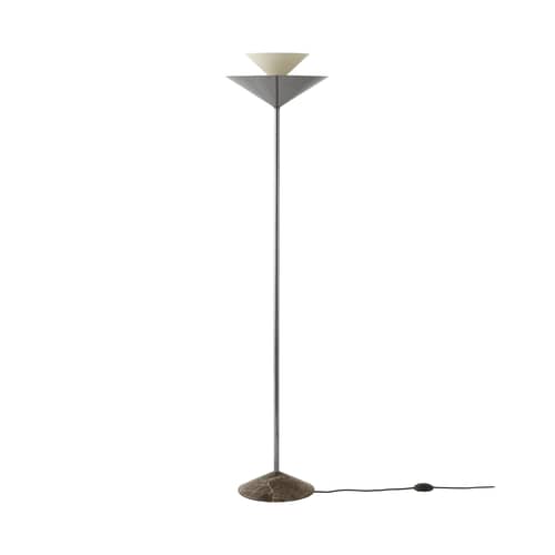 Stehlampe Gio LN28 metall schwarz / UK-Version - &tradition - Chrom dunkel - Leinen, Marmor Emperador, Stahl