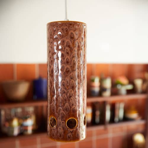 Suspension Ceramic céramique marron / Ø 11  cm x H 31.5 cm - HK LIVING - Litchi - Grès émaillé