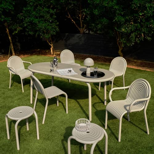 Table ovale Groove métal beige / 186 x 86 cm - Tom Dixon - Beige Mastic - Aluminium