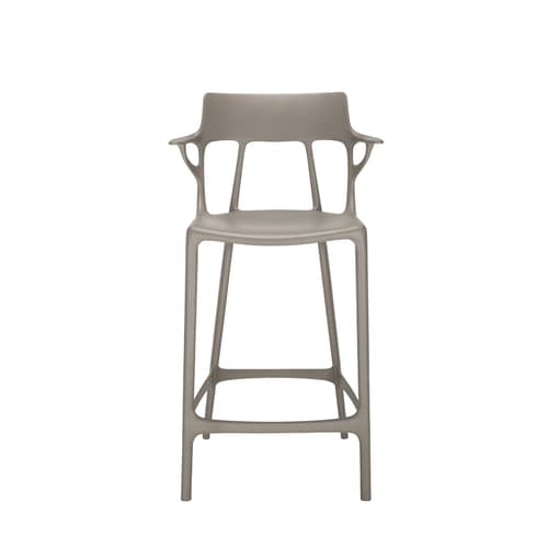 Tabouret de bar A.I plastique gris / 65 cm - Conçu par intelligence artificielle - Recyclé / Seconde vie - Kartell - Gris - Technopolymère thermoplastique recyclé