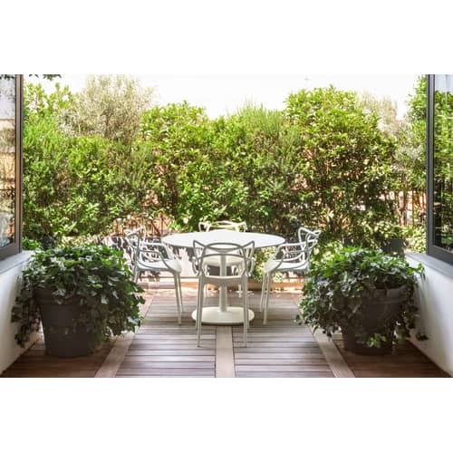 Tavolo rotondo Multiplo indoor/outdoor - ceramica pietra bianco Gres / Ø 118 cm - Kartell - Bianco - alluminio verniciato, Gres porcellanato