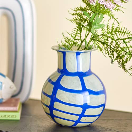 Vase Kiran verre bleu / Ø 16 x H 19 cm - Bloomingville - Bleu & vert - Verre soufflé bouche