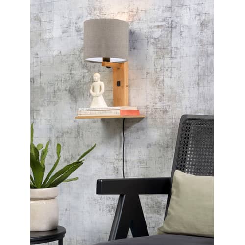 Applique avec prise Andes     / Etagère - Lin & bambou - GOOD&MOJO - Lin Grège/ Bambou - Bambou, Lin biologique