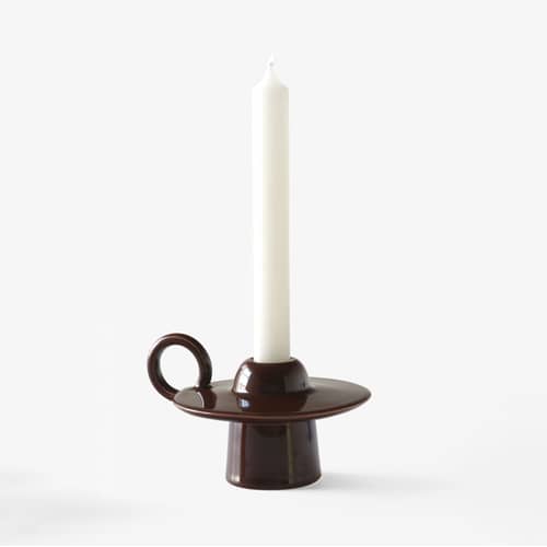 Momento JH39 Candle stick ceramic brown / Jaime Hayon - Ø 11.8 x H 8.5 cm - &tradition - Brown - Glazed ceramic