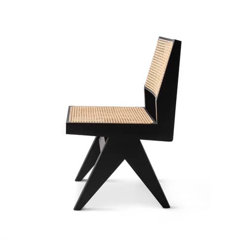 Capitol Complex Chair wood black / Tribute to Pierre Jeanneret, 1950\' - Rattan canvases - CASSINA - Black oak / Natural rottan - Rottan teak, Tinted oak wood