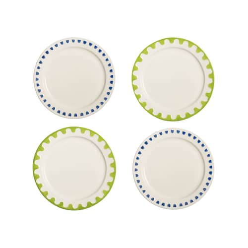 Folk Medium Dessert plate ceramic green / Set of 4 - Ø 22.5 cm - & klevering - Green & Blue - China