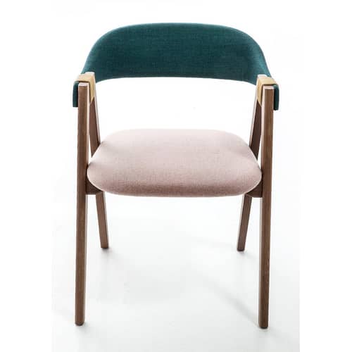 Fauteuil rembourré Mathilda tissu bleu rose vert bois naturel - Moroso - Turquoise / Rose pâle / Frêne teinté  - Mousse, Noyer massif, Tissu Kvadrat