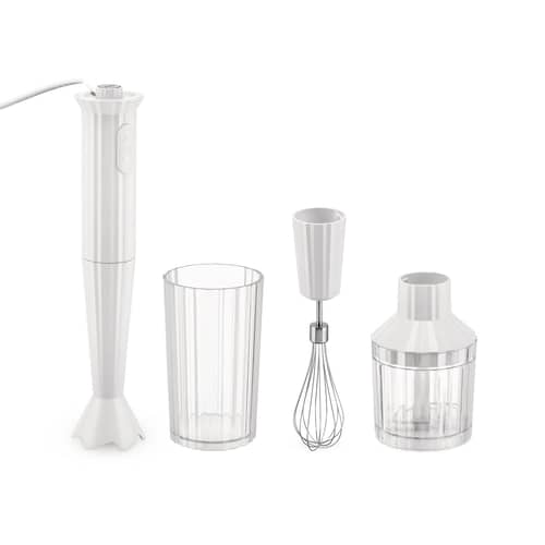 Mixeur plongeant Plissé plastique blanc / 500 W - Avec bol gradué, hachoir & fouet - Alessi - blanc - Acier inoxydable, Résine thermoplastique