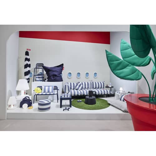 Outdoor-Hocker Point Outdoor textil blau / Olefin-Stoff - Ø 50 cm - Fatboy - Ozeanblau gestreift -  Micro-billes EPS, Olefin Stoff