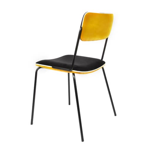 Double jeu Padded chair textile yellow black / Velvet - Maison Sarah Lavoine - Ochre / Black - Foam, Lacquered steel, Velvet, Wood