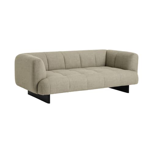 Sofa Quilton Lift textil grau / 2-Sitzer - L 214 cm - Polsterung - Hay - Grau (Stoff Tadao720) / Schwarzgraue Eiche -  Ouate, Eiche, Gewebe, Holz, PU-Schaum