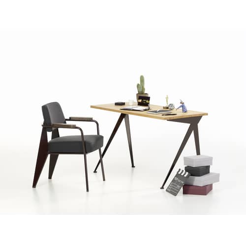 Schreibtisch Compas Direction holz natur / By Jean Prouvé, 1953 - L 125 cm - Vitra - Eiche natur / Fußgestell schwarz - Massivholz, Stahl