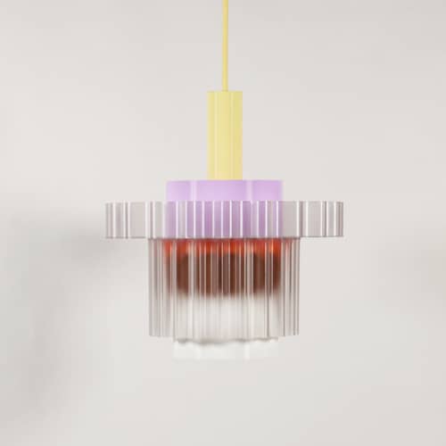 Suspension Gigi n°5 / Ø 28 x H 31 cm - Plastique recyclé / Fabriqué en France - Warren & Laetitia - Câble jaune pastel / Blanc / Marron / Violet / Orange - Bioplastique, Plastique recyclé