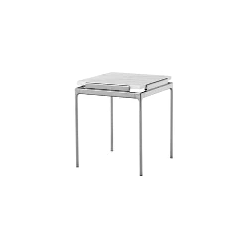 Table d\'appoint Sett LN11 / 40 x 40 x H 46 cm - &tradition - Marbre blanc / Chromé foncé - Fonte d\'aluminium, Marbre de Carrare