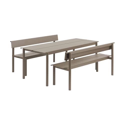 Banc avec dossier Linear métal beige / L 170 cm - Muuto - Taupe - Acier galvanisé thermolaqué