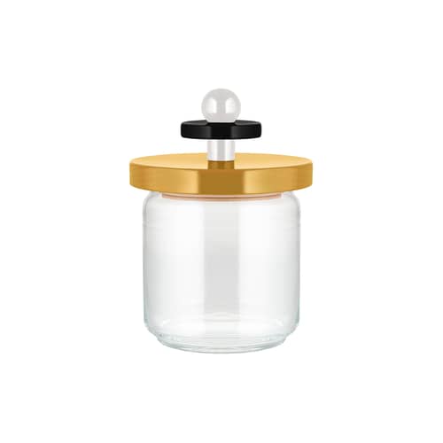 Contenitore ermetico Twergi vetro legno giallo / 75 cl - Di Ettore Sottsass / Collezione Alessi 100 Values - Alessi - Giallo - Silicone, Tiglio massello tornito certificato FSC, Vetro