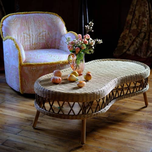 Couchtisch Luna faser beige / 130 x 58 x H 34 cm - POPUS EDITIONS - Rattan - Rattan
