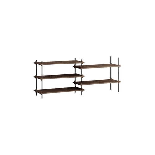 Étagère Shelving System – s.65.2.A bois marron / L 162 x H 65 x Prof. 35 cm - MOEBE - Chêne fumé / Noir - Acier, MDF placage chêne