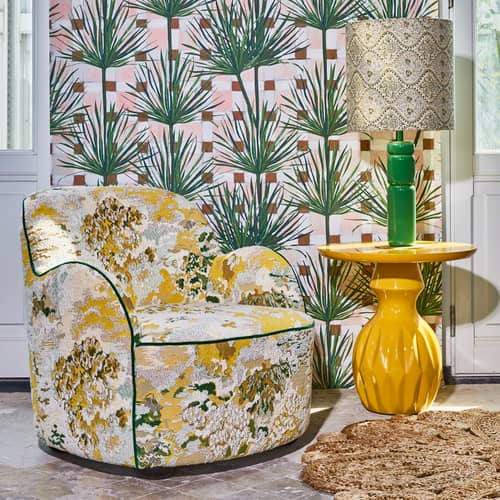 Fauteuil rembourré Celeste tissu violet - POPUS EDITIONS - Bordeaux (tissu Eden) -  Ouate, Bois, Mousse, Tissu