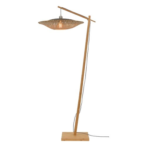 Lampada a stelo Kalimantan legno naturale / Bambù - H 176 cm / Ø 60 cm - GOOD&MOJO - Supporto naturale / Paralume naturale e nero - Bambù