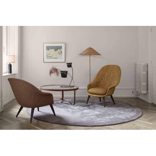 Lampadaire 9602 fibre végétale marron beige bois naturel / Rotin - Réédition 1935 - Gubi - Rotin naturel - Laiton poli, Rotin naturel, Tissu