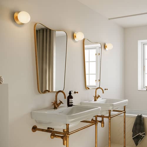 Liila 1 Small Bathroom wall light glass gold / Ceiling light - Ø 12 cm - NUURA - Gold / Opal white - Aluminium, Mouth blown glass