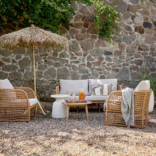 Canapé de jardin 2 places Penzano - Bloomingville - Naturel / Tissu beige - Aluminium, Polyrotin, Tissu polyester