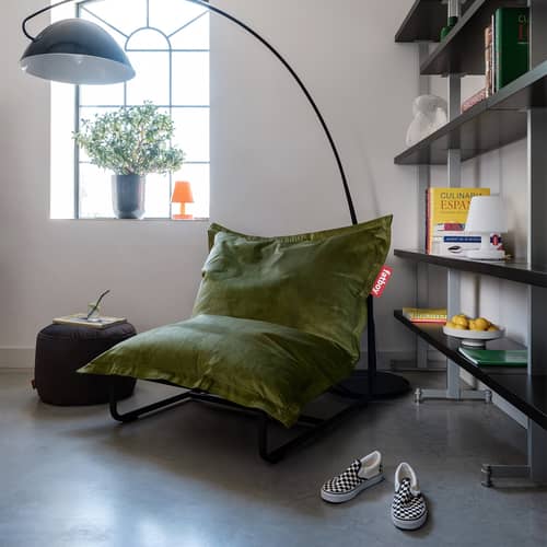 Pouf Original Slim Velvet / Velours recyclé - 155 x 120 cm - Fatboy - Vert profond -  Micro-billes EPS, Velours polyester recyclé