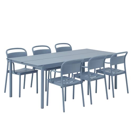 Linear Rectangular table metal blue / Steel - 220 x 90 cm - Muuto - Light blue - Powder-coated steel