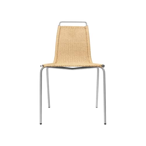 Sedia PK1 fibre beige / Poul Kjærholm, 1955 - Corda di carta - CARL HANSEN & SON - Acciaio / Corda naturale - , Acciaio inossidabile