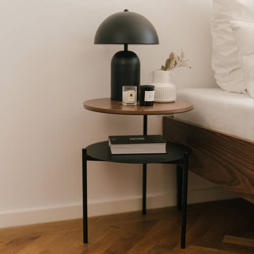 Table de chevet Tu bois marron / Ø 40 x H 52,5 cm - NOO.MA - Noyer - Acier, Placage de noyer