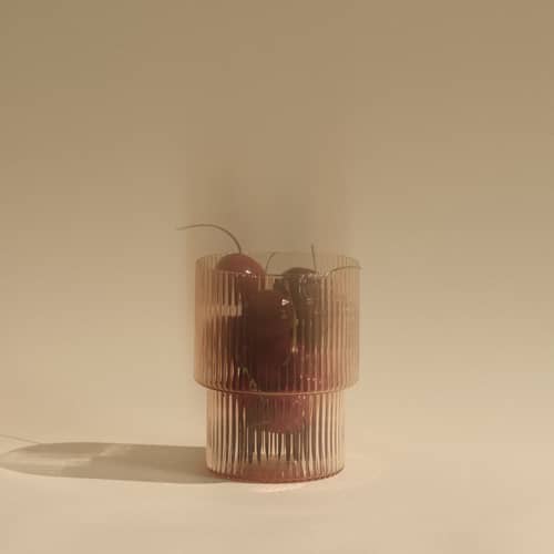 Set de 4 verres Ripple verre rose / Ø 7 x H 9 cm (20 cl) - Ferm Living - Rose poudré - Verre soufflé bouche