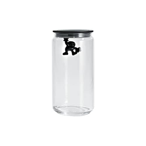 Bocal hermétique Gianni a little man holding on tight verre plastique noir / 140 cl - Alessi - Noir - Résine thermoplastique, Verre