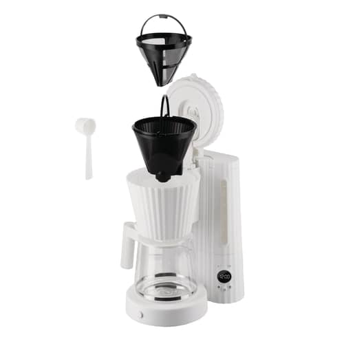 Cafetière filtre Plissé plastique blanc / Programmable - 1,5 L/10 tasses - Alessi - Blanc - Acier, Résine thermoplastique, Verre