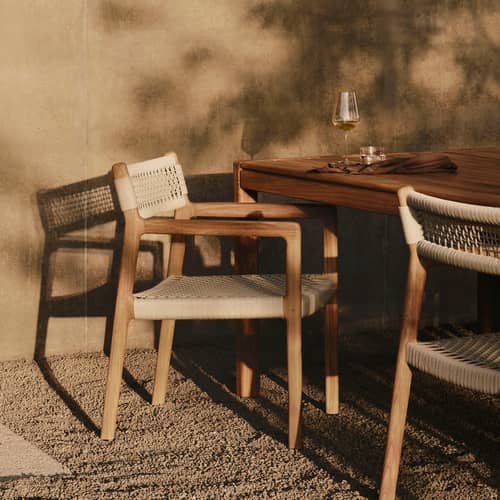 Jack Woven Outdoor Dining chair wood synthetic fiber beige / Rope - Ethnicraft - Teak / Beige rope - Rope, Solid teak