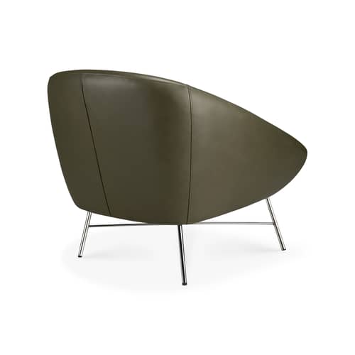Fauteuil rembourré Barrow cuir vert - Ethnicraft - Vert (cuir) / Pied chromé - Cuir, Métal chromé, Mousse HR