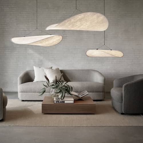 Suspension Tense LED Large tissu blanc / Ø 120 cm - Tyvek - NEW WORKS - Ø 120 cm - Carbone, Tyvek
