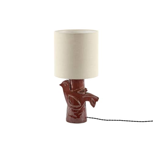 Paloma Table lamp ceramic red / H 52 cm - Serax - Red / beige Lampshade - Enamelled sandstone, Linen