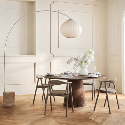 Table ronde Piro bois marron / Ø 160 cm - Base marbre - Bolia - Chêne teinté huilé / Marbre marron - Marbre massif, Placage chêne