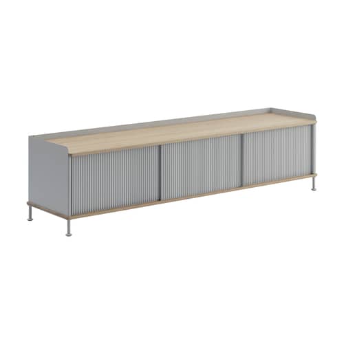 Anrichte Enfold metall grau / L 186 x H 48 cm - Muuto - Eiche / Grau - Geölte Massiveiche, lackierter Stahl