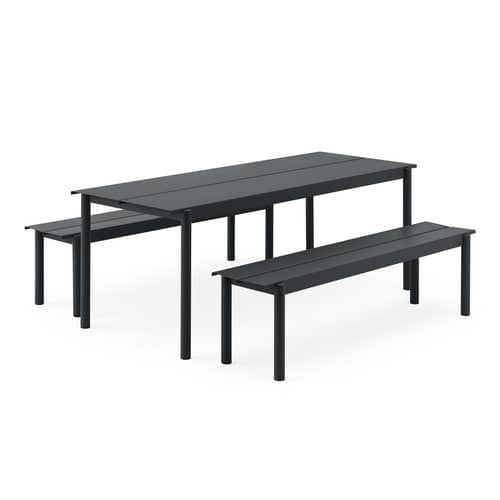 Banc Linear métal noir / L 170 cm - Muuto - Noir - Acier revêtement poudre