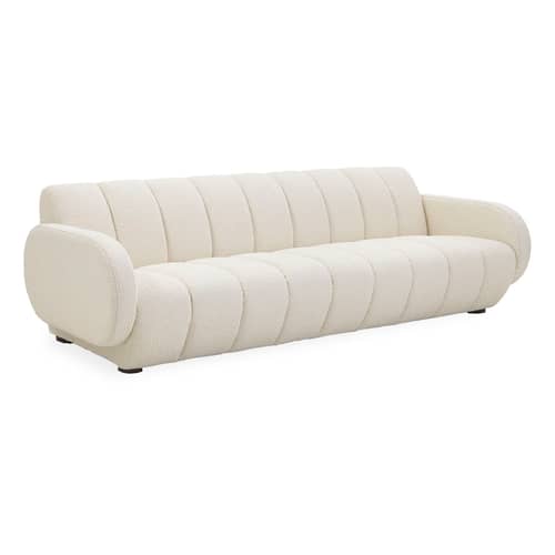 Canapé droit Brigitte tissu blanc beige / 3 places - L 223 cm / Laine bouclée - Jonathan Adler - Ivoire (Laine bouclée) - Bois, Laine bouclée, Mousse