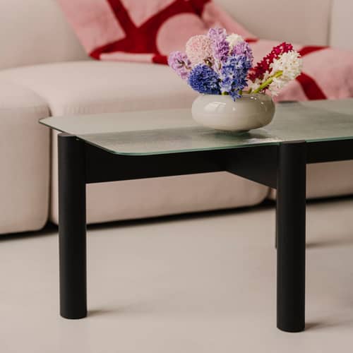 Kob Coffee table glass black / 105 x 55 x H 40.5 cm - NOO.MA - Volcano Black / Glass - FSC-certified solid beech wood, Soak glass